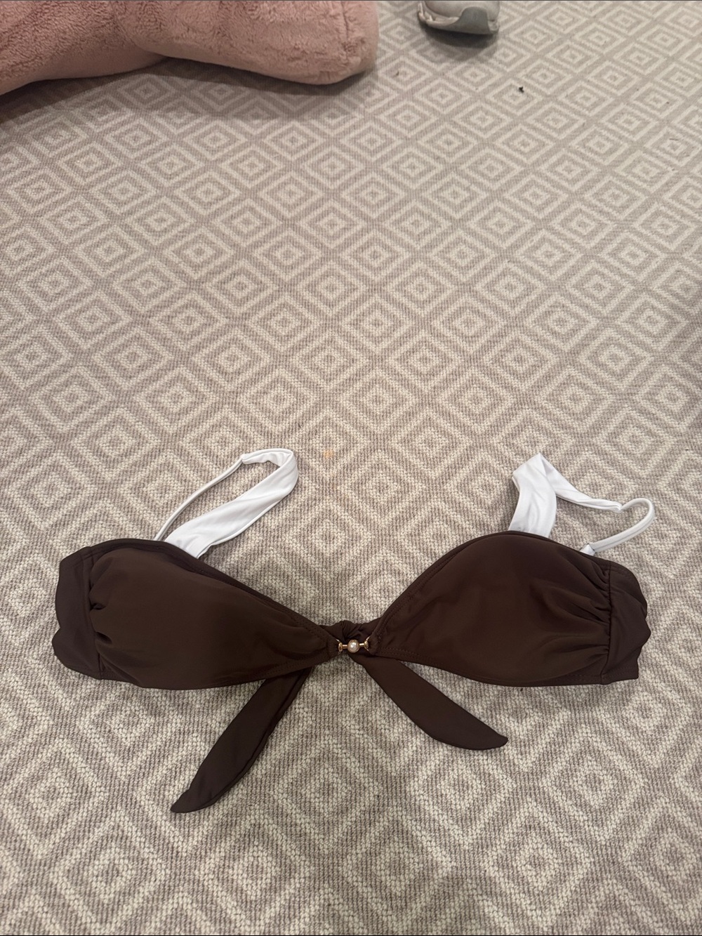 Brown Bikini Top with White Straps